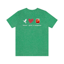 Load image into Gallery viewer, Peace Love and Sangria Unisex Jersey Short Sleeve Tee