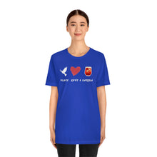 Load image into Gallery viewer, Peace Love and Sangria Unisex Jersey Short Sleeve Tee