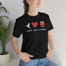 Load image into Gallery viewer, Peace Love and Sangria Unisex Jersey Short Sleeve Tee