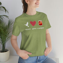 Load image into Gallery viewer, Peace Love and Sangria Unisex Jersey Short Sleeve Tee
